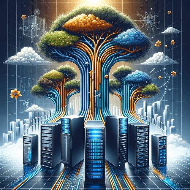 Here are the images that convey the theme "Choose a Hosting Provider That Grows With You," using a tree as a metaphor for scalability and adaptability, representing a hosting provider's ability to support a business's growth at every stage.